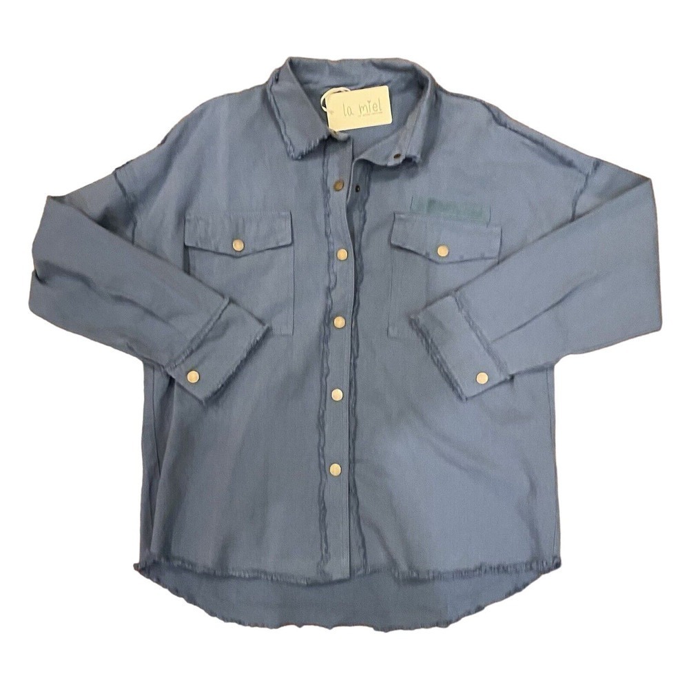 La Miel Warm My Heart Shacket Size Small Blue Casual Wear Trendy Layering NWT